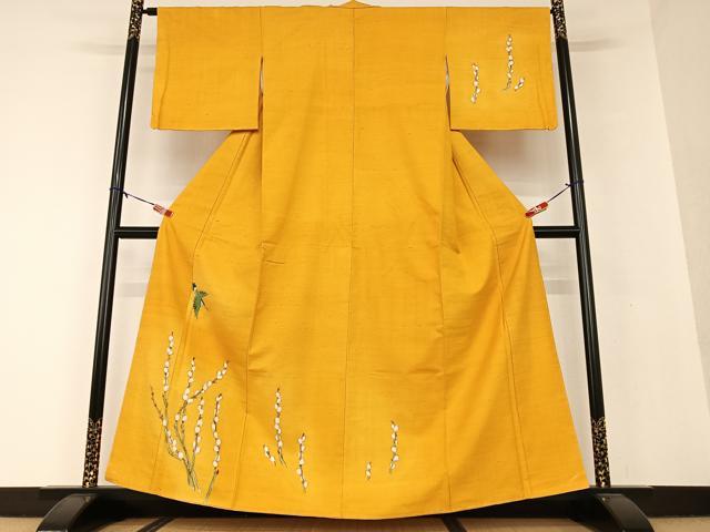 平和屋着物●訪問着　紬地　手描き　飛鳥文　カワセミ　正絹　逸品　未使用　AAAV7095zg