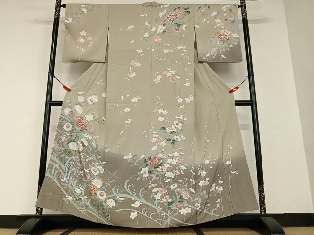 値下げ　訪問着 花模様 蝶々 螺鈿 金彩 平和屋着物□訪問着 舞蝶花文 暈し染め 金彩 正絹 逸品