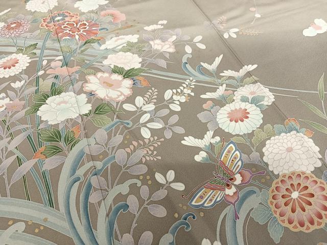 平和屋着物○訪問着 友禅 花蝶文 暈し染め 金彩 正絹 逸品