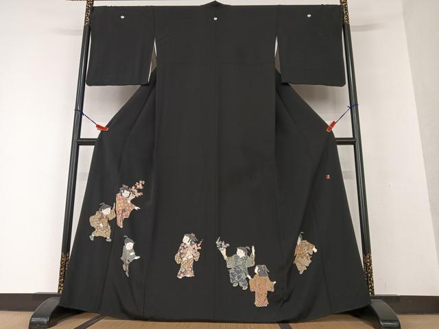 平和屋着物●十日町友禅作家　関口遼一　黒留袖　童子　正絹　逸品　AAAV7130zg