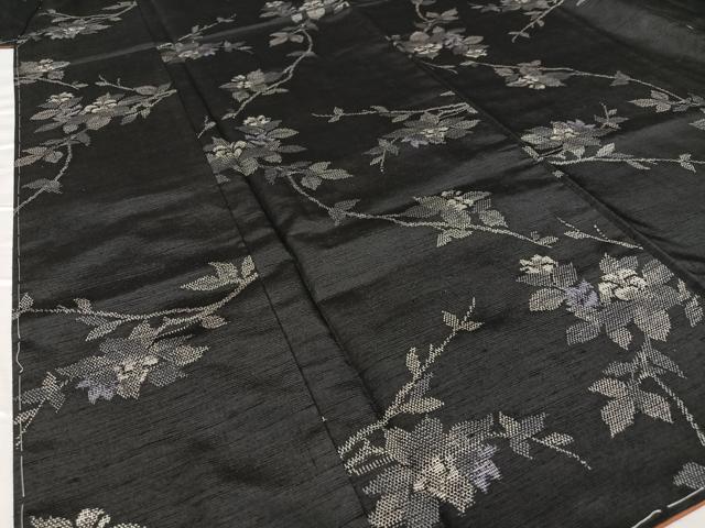 平和屋着物○上質な紬 萬葉の詩 黒地 反端付き 正絹 逸品