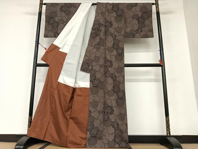 平和屋着物●上質な紬　雪輪重ね草花文　正絹　逸品　AAAV7139zg 平和屋着物○上質な紬 雪輪重ね草花文 正絹 逸品 AAAV7139zg