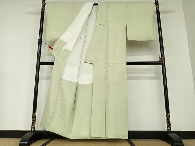 平和屋着物○上質な色無地 紗綾形地紋 若芽色 正絹 逸品 AAAV7149zg