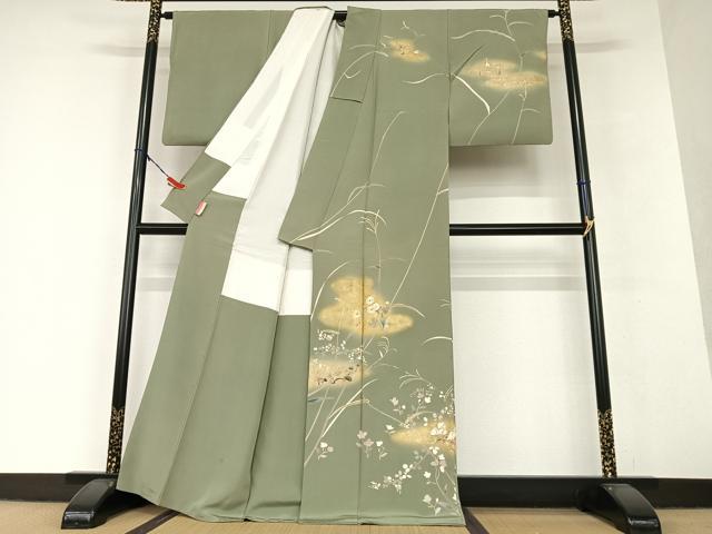 金駒刺繍　金彩　流水　松竹梅　藤の花　菊花　訪問着　着物　113a p お仕立て付き】着物 豪華振袖 正統派 綸子 金彩加工 金駒刺繍 毬