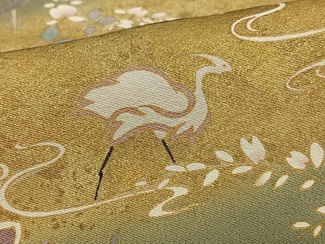 平和屋着物○訪問着 駒刺繍 流水花鳥文 暈し染め 金彩 正絹