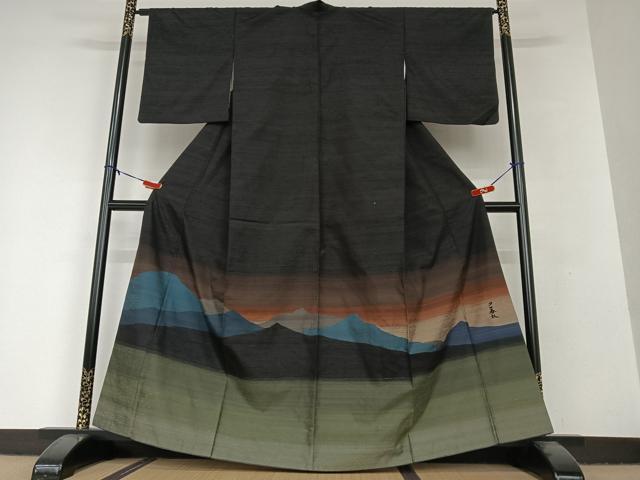 平和屋着物●訪問着　紬地　夕暮れ　正絹　逸品　AAAV7255zg