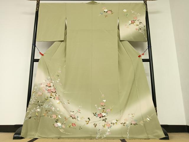 平和屋着物●訪問着　友禅　枝花文　暈し染め　ロング丈　正絹　逸品　AAAV7259zg