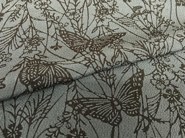 平和屋着物○上質な小紋 型染め 舞蝶文 鬼しぼ縮緬 三越