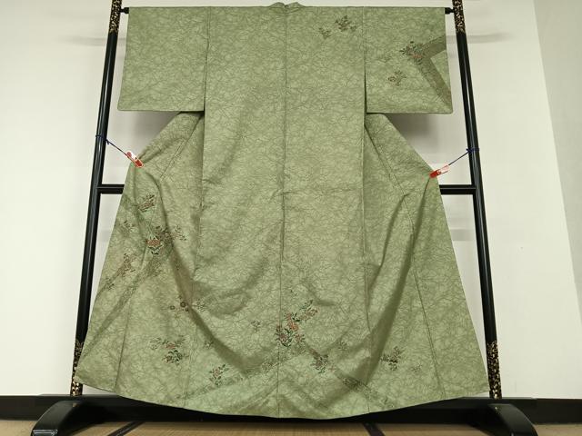 平和屋着物●本場染大島紬　訪問着　中国三大刺繍　汕頭刺繍　スワトウ刺繍　草花文　正絹　逸品　AAAV7269zg