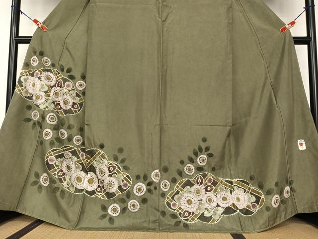 平和屋着物○本場染大島紬 刺繍 花唐草文 黒地 正絹 逸品 AAAW0005ph