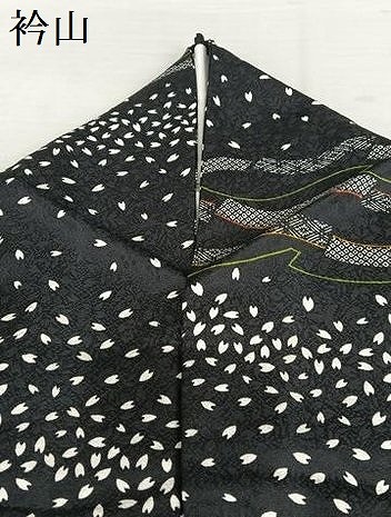 平和屋着物○上質な小紋 横段夜桜吉祥文 黒地 正絹 逸品 AAAV7274zg