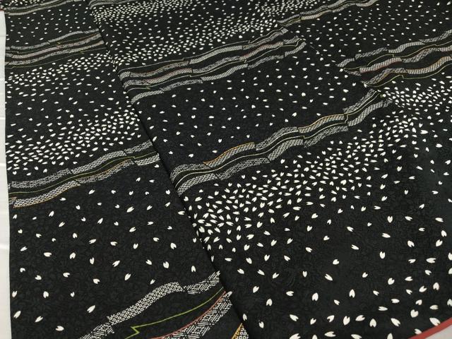 平和屋着物○上質な小紋 横段夜桜吉祥文 黒地 正絹 逸品 AAAV7274zg