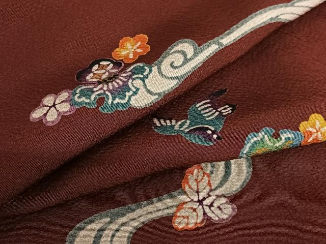 平和屋着物●上質な小紋　型染め　花鳥文　ロング丈　正絹　逸品　未使用　AAAV7280zg