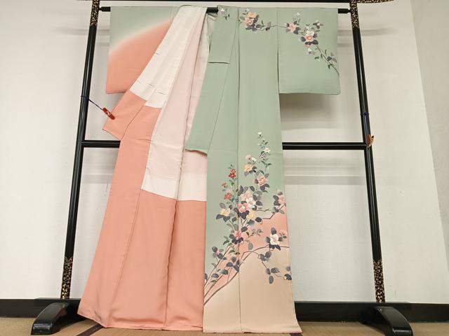 平和屋着物□訪問着 友禅 枝花文 暈し染め 正絹 逸品 未