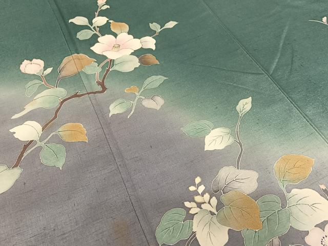 平和屋着物○訪問着 紬地 手描き 草花文 金彩 正絹 逸品 DAAU0880tw