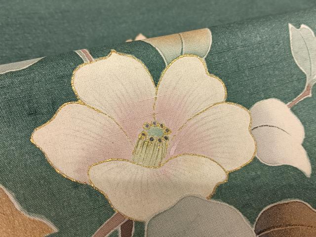 平和屋着物○訪問着 紬地 手描き 草花文 金彩 正絹 逸品 DAAU0880tw