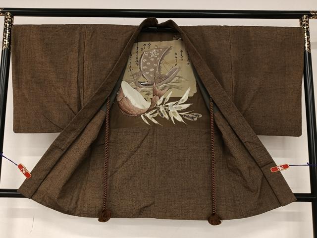 平和屋着物○男性 紬 アンサンブル 色無地 赤墨色 正絹 逸品 AAAV7296zg