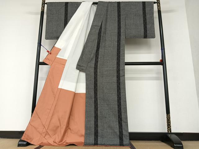 平和屋着物○本場結城紬 重要無形文化財 縞 正絹 逸品 CAAU2628yc