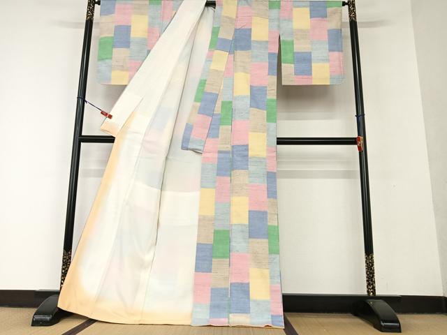 平和屋着物○上質な紬 変わり市松文様 正絹 逸品 AAAV7313zg