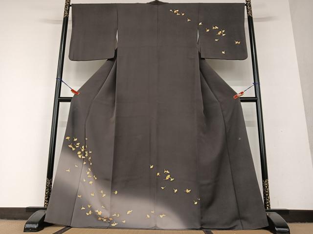 平和屋着物●訪問着　友禅　作家物　銀杏　暈し染め　正絹　逸品　AAAV7317zg