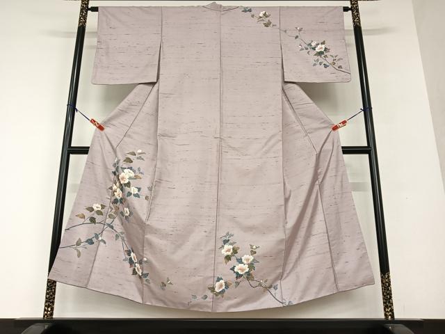 平和屋着物●訪問着　友禅　作家物　紬地　枝花文　正絹　逸品　AAAV7320zg