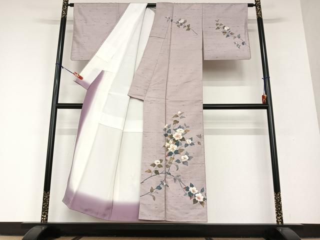平和屋着物○訪問着 友禅 作家物 紬地 枝花文 正絹 逸品