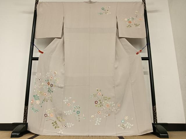平和屋着物●訪問着　友禅　刺繍　型染め　花唐草文　金彩　鬼しぼ縮緬　正絹　逸品　AAAV7322zg