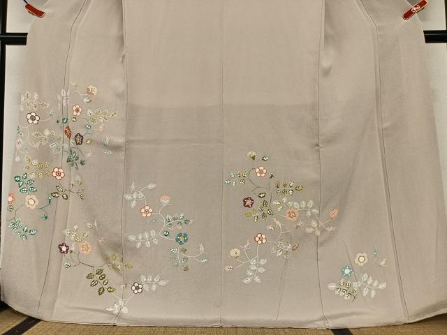 平和屋着物○訪問着 友禅 刺繍 型染め 花唐草文 金彩 鬼しぼ