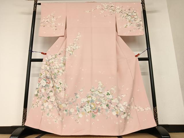 平和屋着物●訪問着　友禅　枝花文　暈し染め　丹後縮緬　反端付き　正絹　逸品　AAAV7337zg