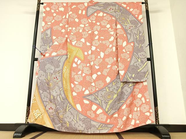 平和屋着物●豪華振袖　絞り　駒刺繍　舞梅文　金彩　正絹　逸品　AAAV7356zg