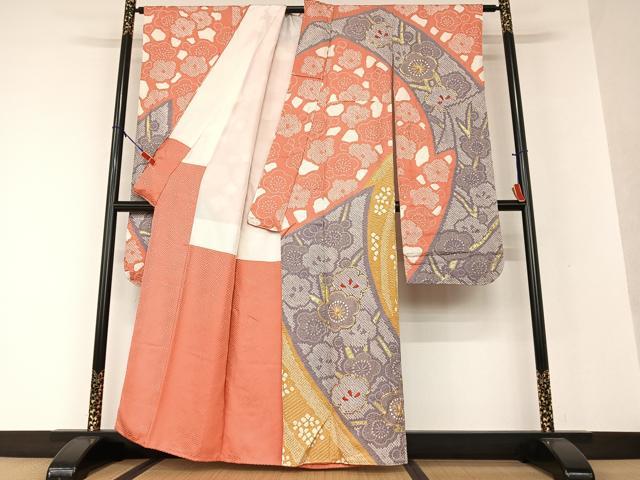 平和屋着物○豪華振袖 絞り 駒刺繍 舞梅文 金彩 正絹 逸品 AAAV7356zg