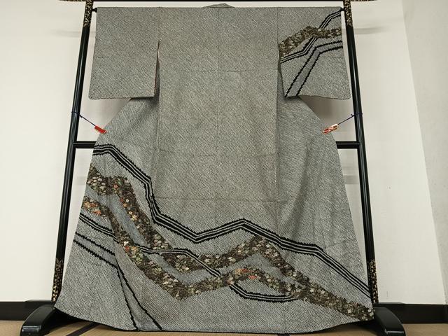 Kumiページ　着物 総絞り 正絹 モノトーン 幾何学 U-7585 Kumi様専用ページ 着物 総絞り 正絹 モノトーン 幾何学 U-7585