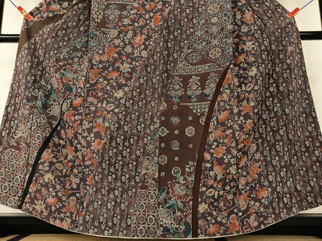 平和屋着物○小林文次郎 訪問着 手描き 更紗花文 鬼しぼ縮緬 正絹