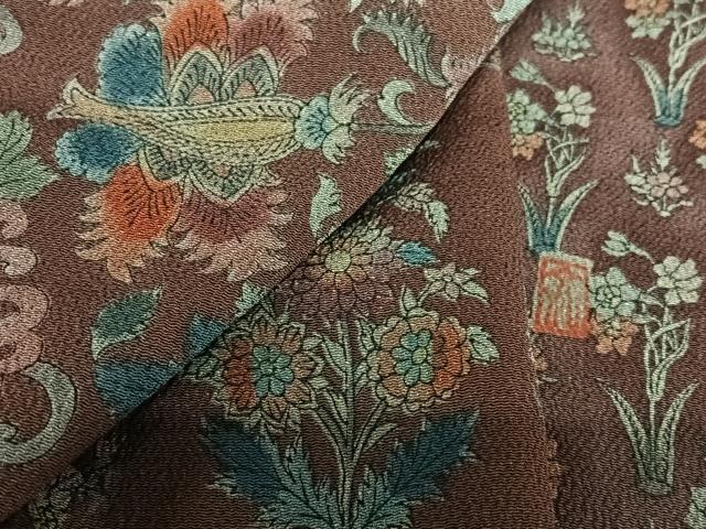 平和屋着物○小林文次郎 訪問着 手描き 更紗花文 鬼しぼ縮緬 正絹