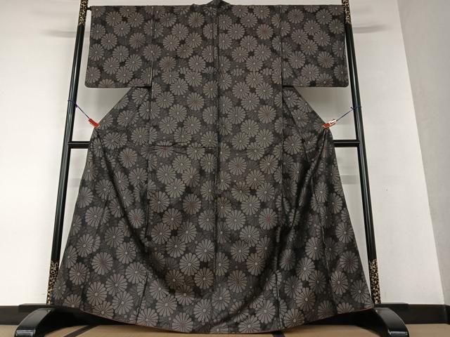 平和屋着物○お召 菊尽くし 正絹 逸品 AAAV7410zg