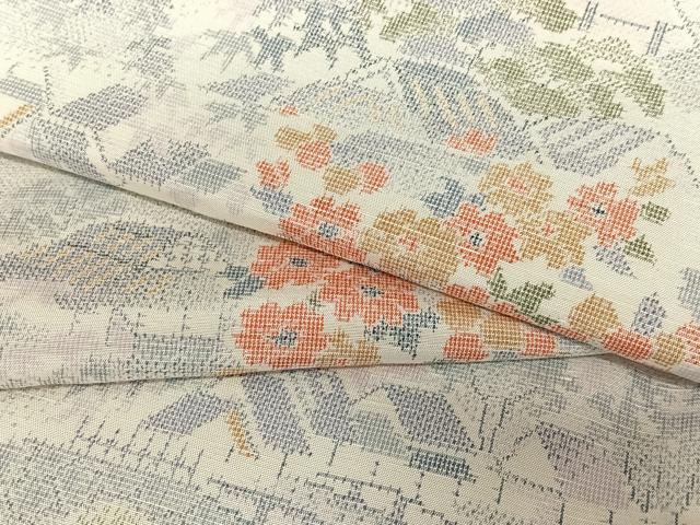 平和屋着物●上質な紬　風景草花文　正絹　逸品　AAAV7414zg