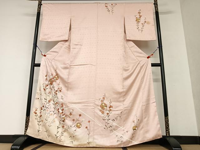 平和屋着物●訪問着　駒刺繍　雪輪花文　暈し染め　金彩　正絹　逸品　AAAV7430zg
