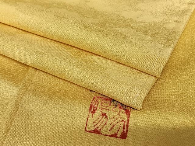 平和屋着物●中村象暢　色無地　雲重ね地紋　花葉色　ロング丈　正絹　逸品　未使用　AAAV7431zg