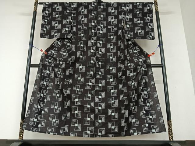 平和屋着物○久留米絣 単衣 色紙重ね文 綿 逸品 AAAV7443zg