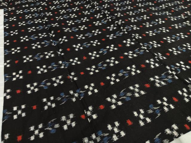 平和屋着物○久留米絣 単衣 幾何学花文 黒地 綿 逸品 AAAV7445zg