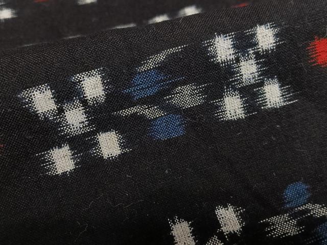 平和屋着物○久留米絣 単衣 幾何学花文 黒地 綿 逸品 AAAV7445zg