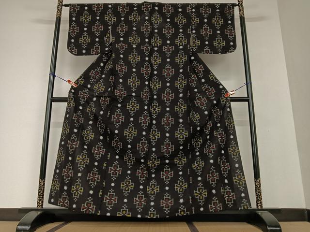 平和屋着物▽久留米絣 単衣 紬 舞花文 綿 正絹 逸品 BAAN8625pm