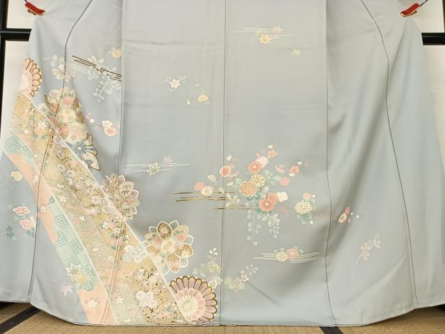 平和屋着物○訪問着 友禅 駒刺繍 舞花文 金彩 正絹 逸品 AAAV7462zg