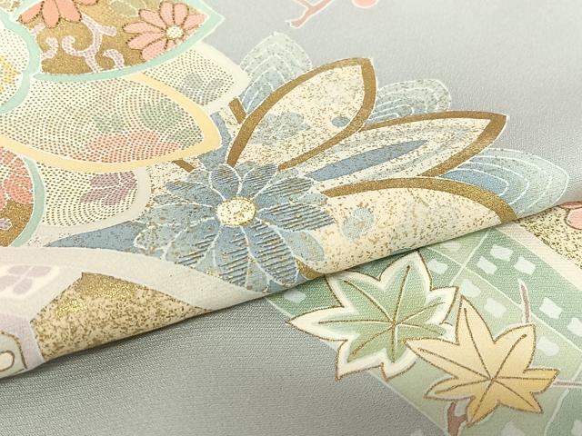 平和屋着物○訪問着 友禅 駒刺繍 舞花文 金彩 正絹 逸品 AAAV7462zg 