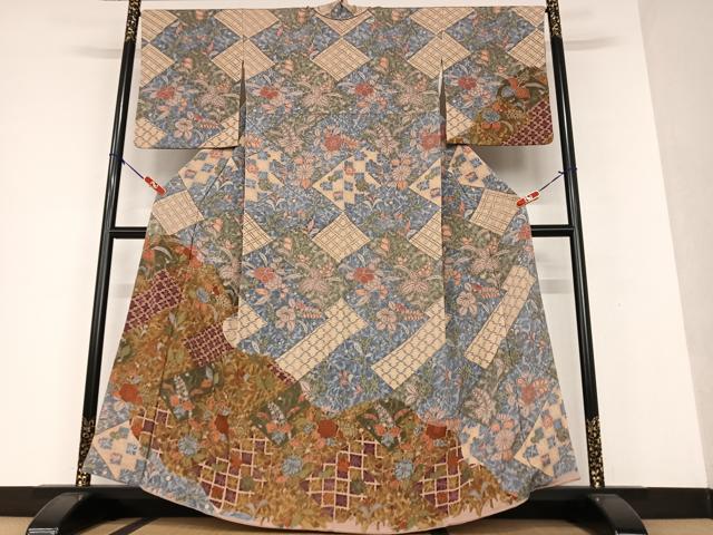 平和屋着物●訪問着　辻が花　金通し地　鬼しぼ縮緬　正絹　逸品　AAAV7484zg