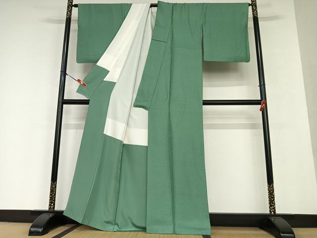 平和屋着物○上質な色無地 氷割れ地紋 木賊色 正絹 逸品 AAAV7497zg