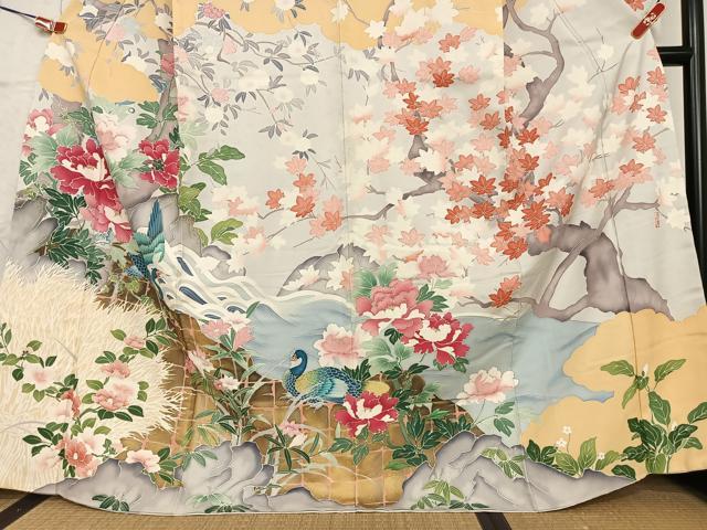 平和屋着物○豪華振袖 友禅 泰常好み 風景花鳥文 暈し染め 