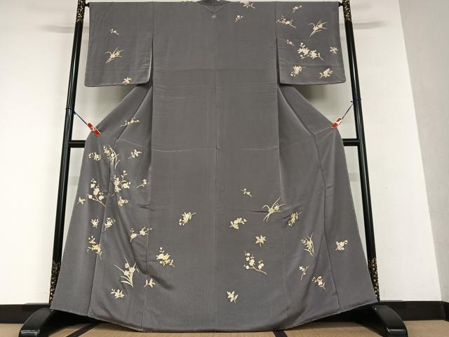 平和屋着物○小千谷紬 枝花文 正絹 逸品 未使用 DAAY5649ud