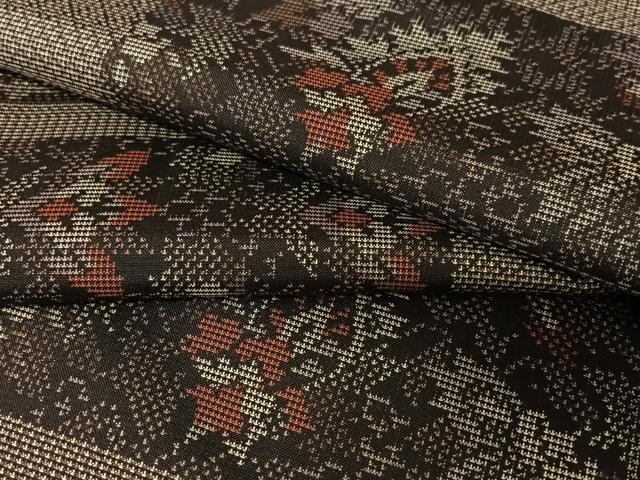 平和屋着物●本場大島紬　泥染め　カタス7マルキ　横段更紗花文　正絹　逸品　AAAV7509zg