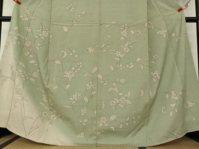 平和屋着物○白鷹お召 訪問着 手描き 枝花文 暈し染め 正絹